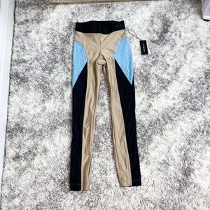 NWT Koral Leggings Blue, Black, and Tan Size XS